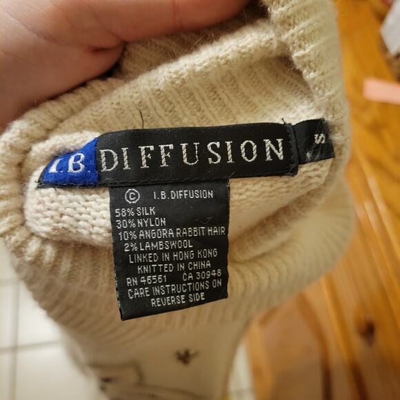 iB Diffusion Vintage Silk Blend Sweater Women's Small Cream Fall Leaves - Picture 7 of 10